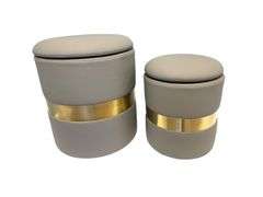 Set of 2 PU Leather Round Storage Ottomans , New