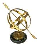 Vintage Lacquered Brass Armillary Sphere Marble Base W/Roman Numerals