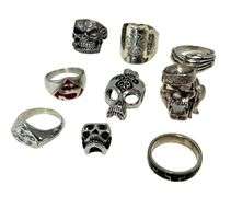 9pc Men's Biker Rings & Pendant Collection