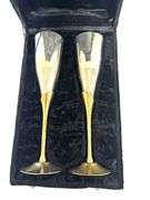 Vintage Pair of International Silver Champagne Flutes in Case