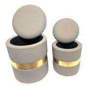 Set of 2 PU Leather Round Storage Ottomans , New