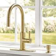 allen + roth Harlow Brushed Gold Single Handle Deck-mount Pull-down Kitchen Faucet with Sprayer ( De