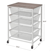 White 4 Drawer Mesh Cart with Wood Top