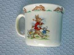 Royal Doulton Bunnykins Wheelbarrow Race & Cricket 3" Mug