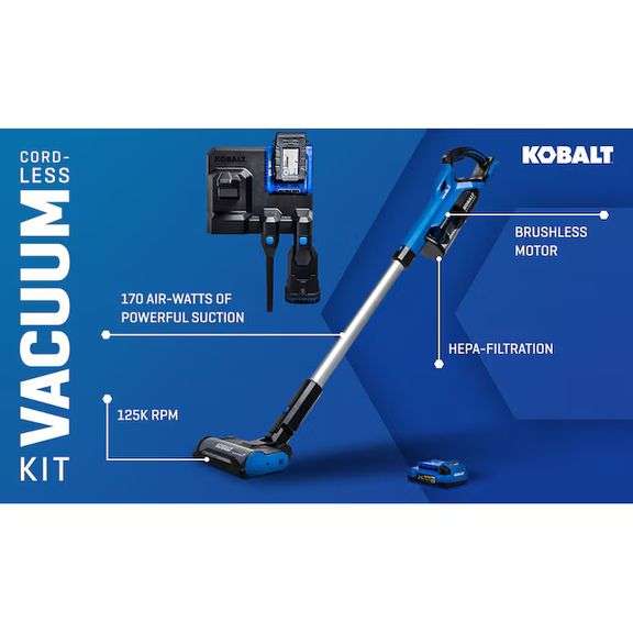 Kobalt Cordless Pet Stick Vacuum Cleaner  with 2 Batteries