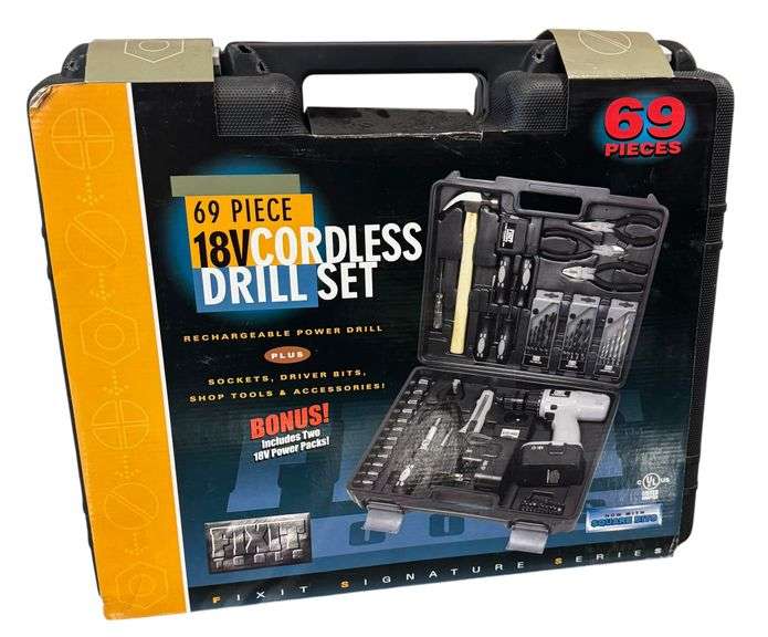 18V Cordless Drill Set - 69 pieces with Case, New