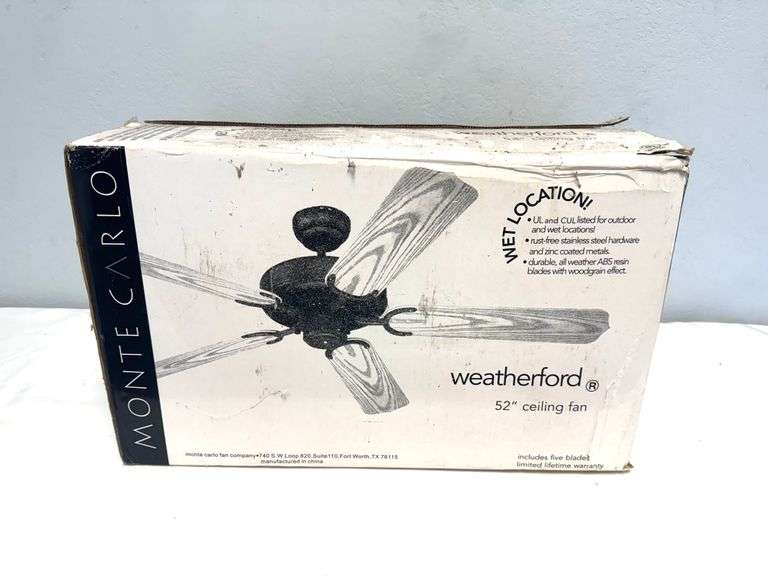 Monte Carlo Fan Company 52" Weatherford White Outdoor Ceiling Fan, Model #5WF52WH, New Old Stock