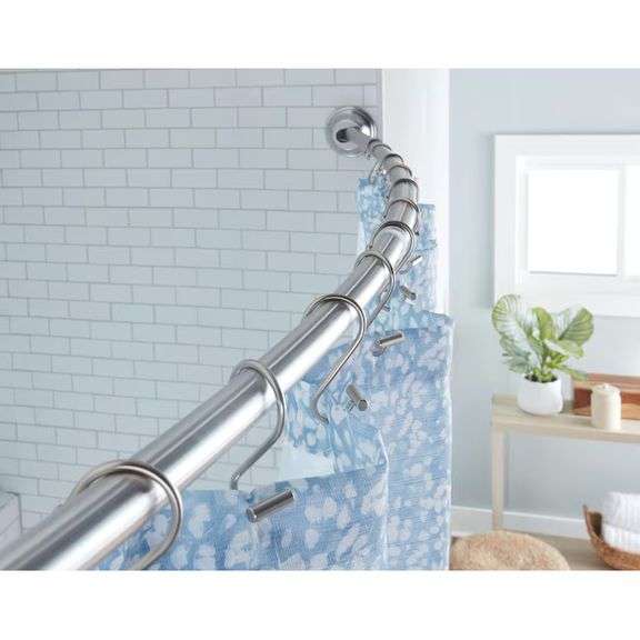 allen + roth 44-in to 72-in Brushed Nickel Fixed or tension Single curve Adjustable Shower Curtain R