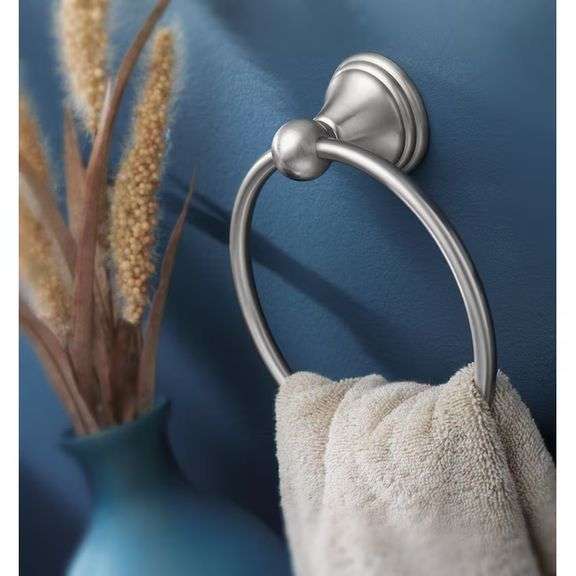 Two Moen Preston Spot Resist Brushed Nickel Wall Mount Single Towel Ring