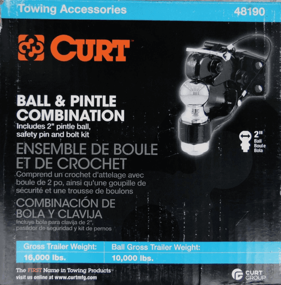 New Curt 48190 Ball & Pintle Hitch, 2" Ball, 16,000 Lbs. Max Capacity