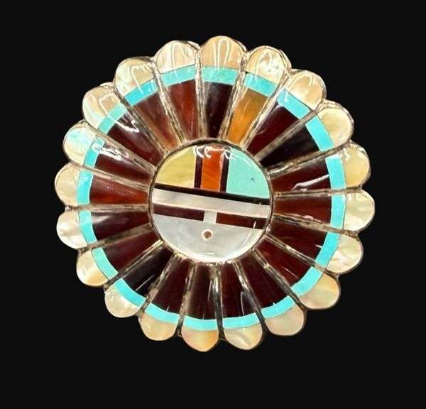 Tested Sterling Silver Signed Zuni Sunface Converter Brooch [10.27g]