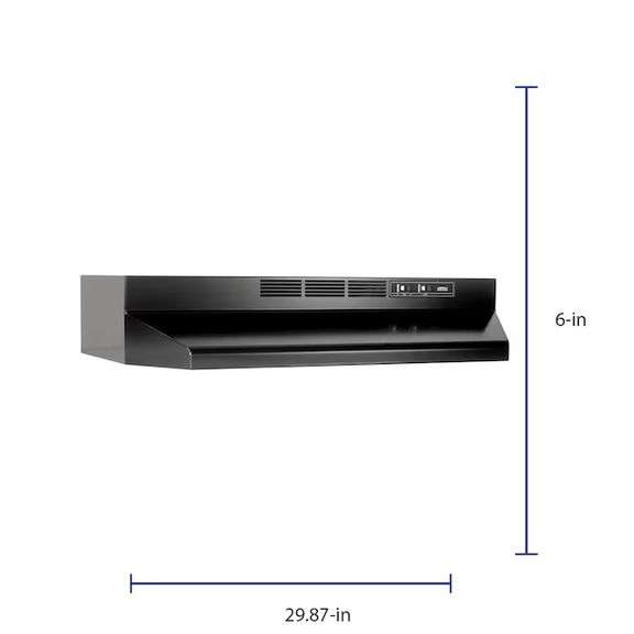 Broan 30 inch Ductless Recirculating Black Under Cabinet Range Hood with Charcoal Filter