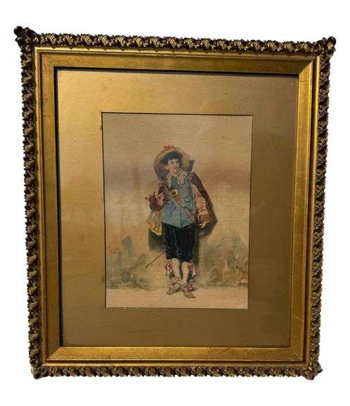 Nineteenth Century Cavalier Watercolor with Original Frame