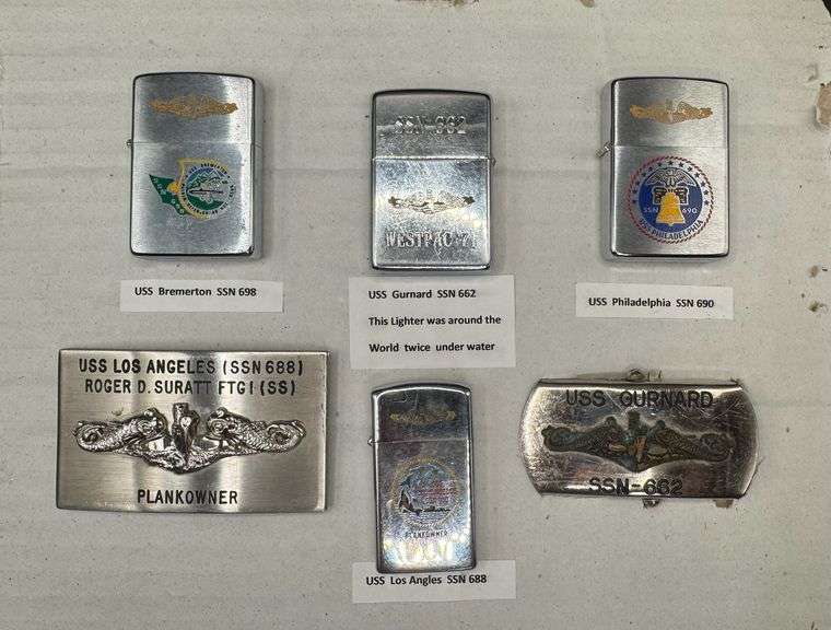 U.S. Navy Zippo Lighter and Belt Buckle Assortment