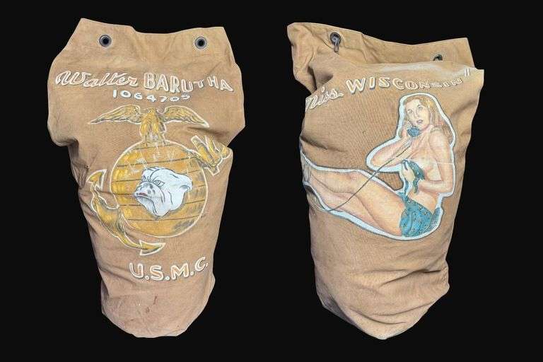 WW2 Era USMC Nose Art Duffel Bag