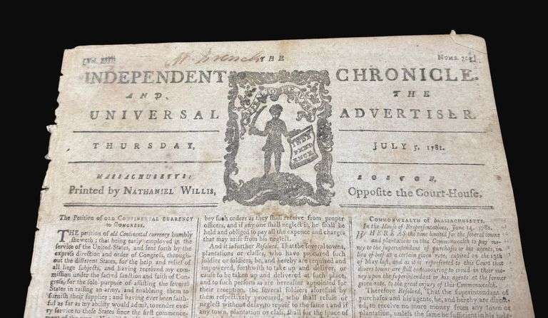 1781 Original Issue of The Independent Chronicle