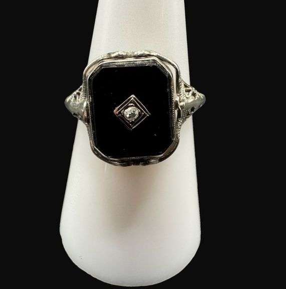 Stamped 14K Gold Art Deco Black Onyx Cameo Flip Ring [3.98g]