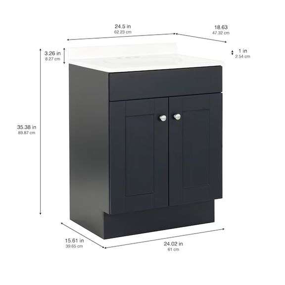 Project Source Dover 24-in Navy Blue Single Sink Bathroom Vanity with White Cultured Marble Top - NE