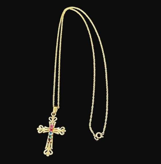 Stamped 10K Gold Byzantine Cross Pendant with Chain [2.03g]