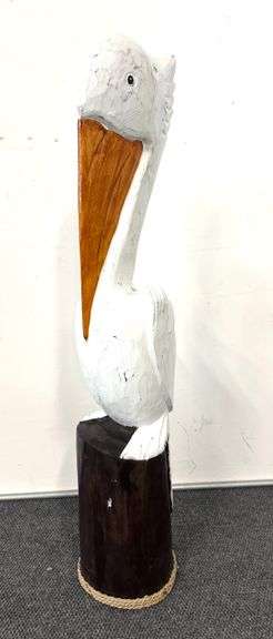 HUGE 40" Tall Carved Wood Pelican Sculpture