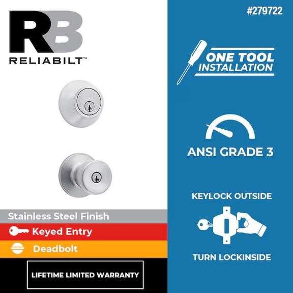 RELIABILT Gallo Stainless Steel Exterior Single-Cylinder Keyed Entry Door Knob Project Pack