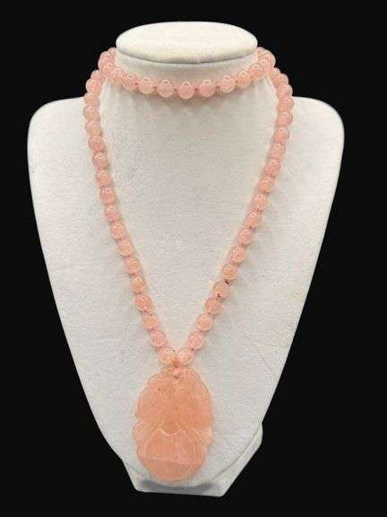 Pink Jade Necklace with Amulet
