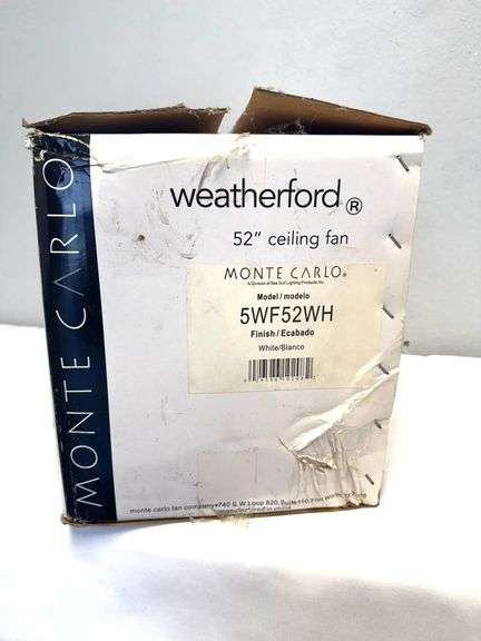 Monte Carlo Fan Company 52" Weatherford White Outdoor Ceiling Fan, Model #5WF52WH, New Old Stock