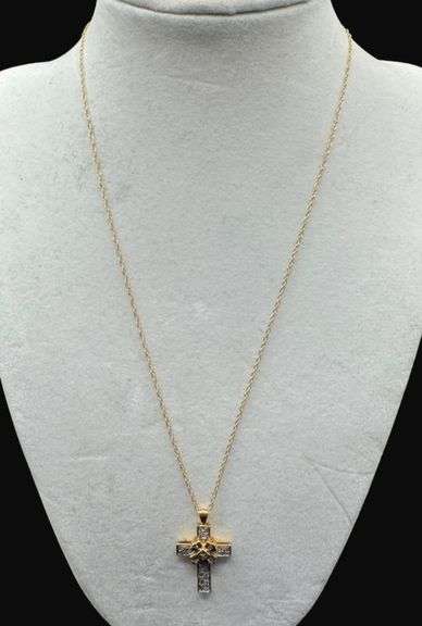 Stamped 14K Gold Diamond Cross Pendant with Chain [3.63g]