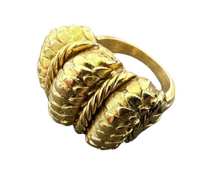 18K Gold Ladies Designer Ring - Size 4-1/2 ( 9.80 Grams )