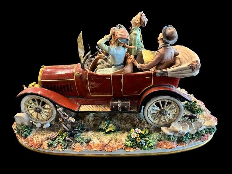 Large Capodimonte La Medea Porcellane, Family On A Drive, Signed