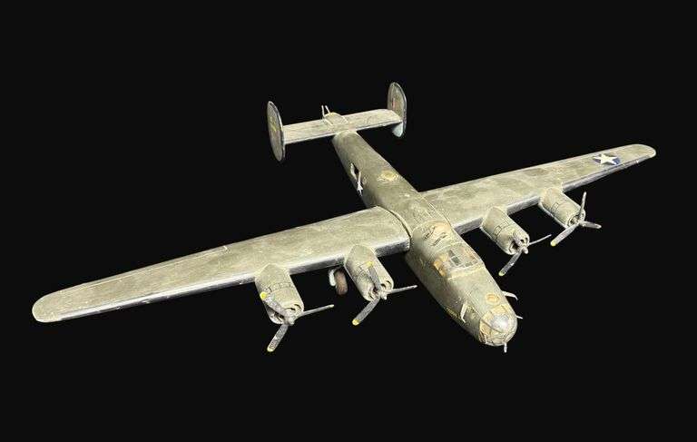 Handcrafted Folk Wood B-24 Liberator Model Plane