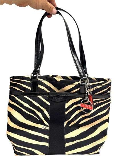 Coach Black / Cream Zebra Print Shoulder Bag