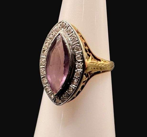 Stamped 14K Gold Art Deco Amethyst Ring [3.41g]