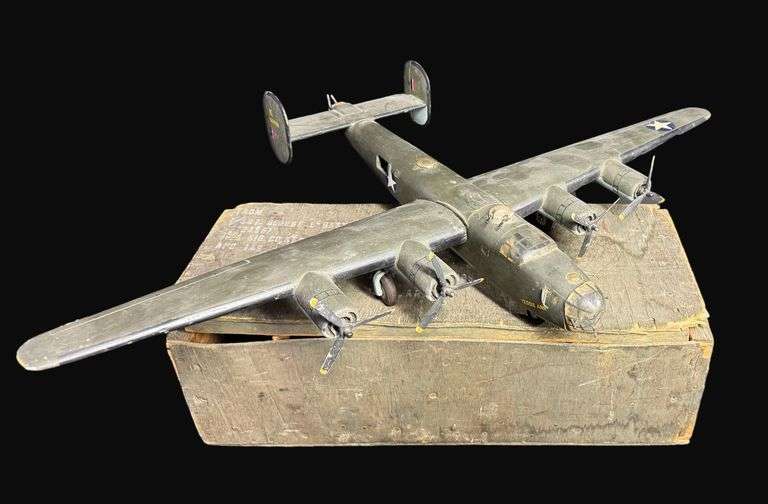 Handcrafted Folk Wood B-24 Liberator Model Plane