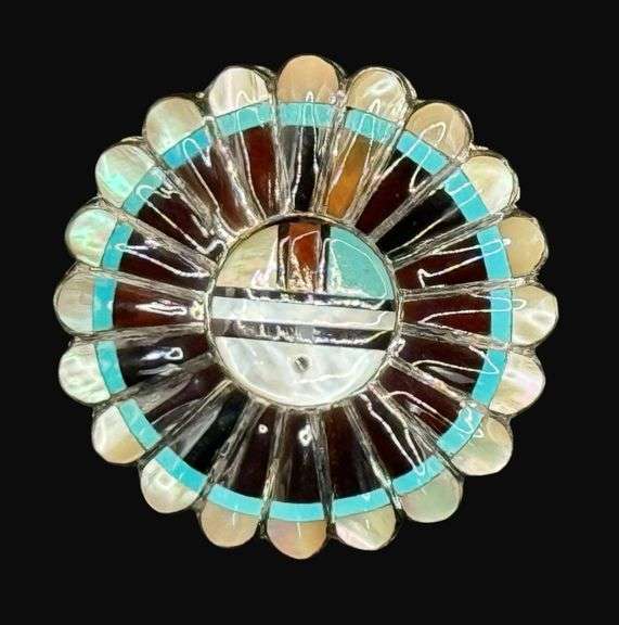 Tested Sterling Silver Signed Zuni Sunface Converter Brooch [10.27g]
