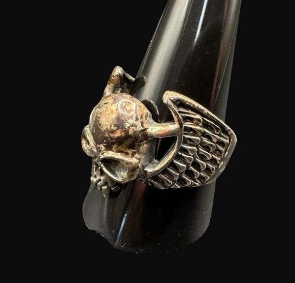 Marked Sterling Silver Skull Ring [11.21g]