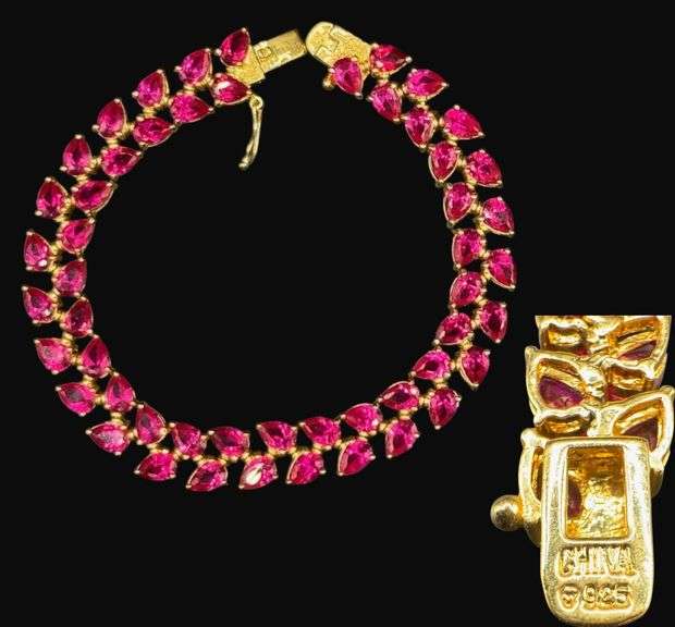 Marked Sterling Silver Ruby Bracelet [21.25g]