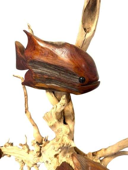 Large Driftwood with Swimming Fish - Wall Sculpture