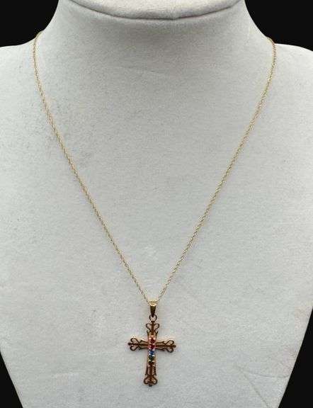 Stamped 10K Gold Byzantine Cross Pendant with Chain [2.03g]