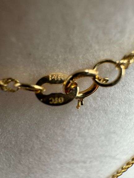 Stamped 14K Gold Heart and Cupid Charm with Chain [5.06g]