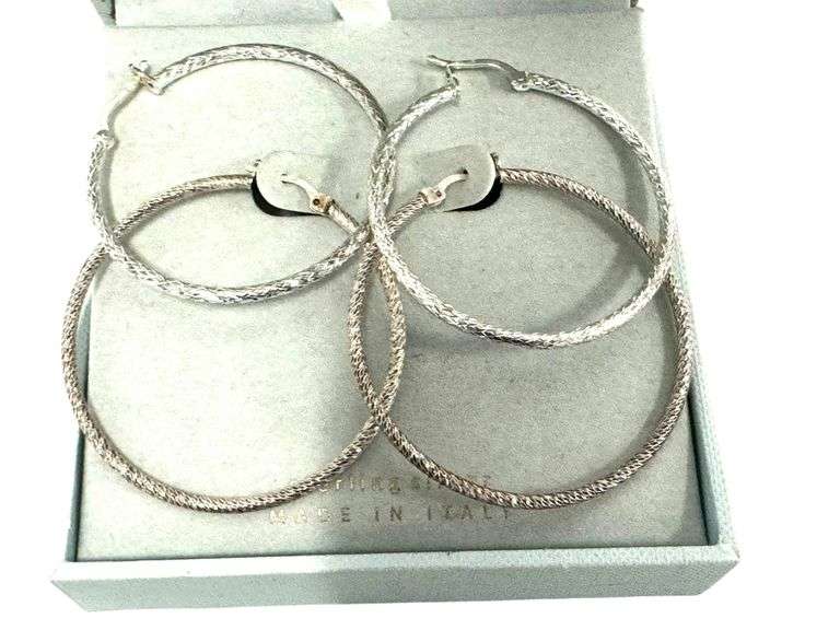 Two pairs of Italian Sterling Diamond Cut Hoop Earrings