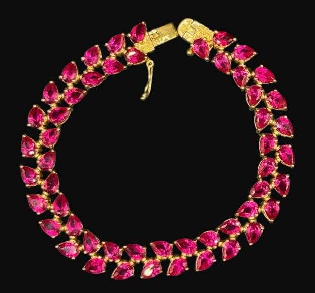 Marked Sterling Silver Ruby Bracelet [21.25g]