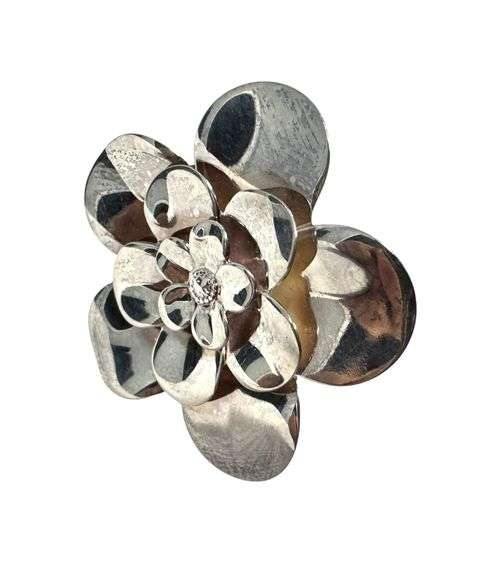 Paola Valentino Sterling Italy, Sculptural Flower Ring, Size 6