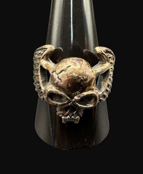 Marked Sterling Silver Skull Ring [11.21g]