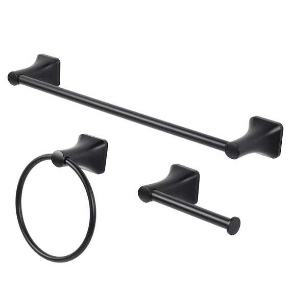 allen + roth 3 -Piece Dunmore Matte Black Decorative Bathroom Hardware Set, New