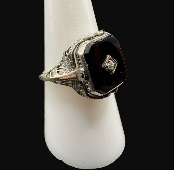 Stamped 14K Gold Art Deco Black Onyx Cameo Flip Ring [3.98g]