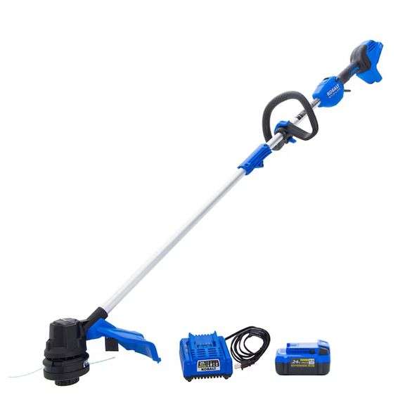 Kobalt 24-volt 14-in Straight Shaft Battery String Trimmer 4.0 Ah - Battery and Charger Included