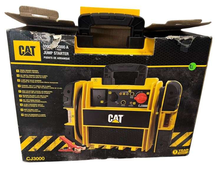 CAT CJ3000 Professional Jump Starter Peak Amp Battery Booster, Built-In Power Switch, Battery Clamps