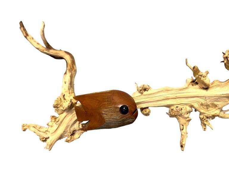 Large Driftwood with Swimming Fish - Wall Sculpture