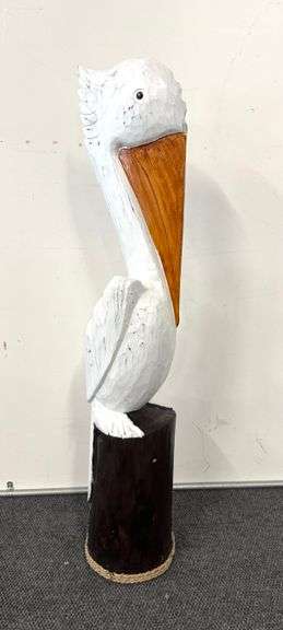 HUGE 40" Tall Carved Wood Pelican Sculpture